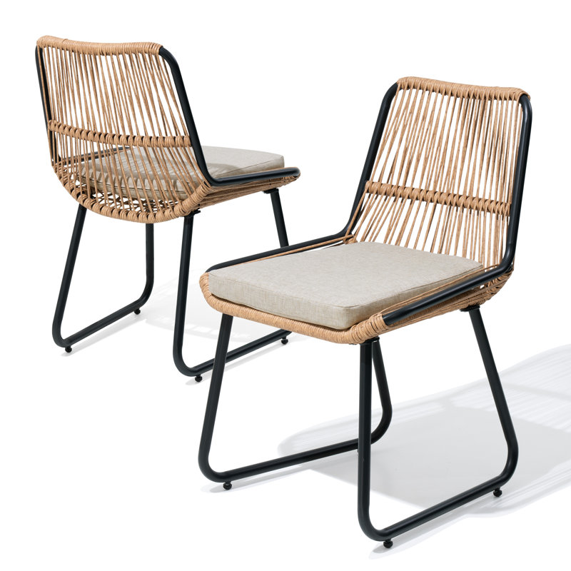 Chaise de salle à manger en métal avec coussin amovible, Beige