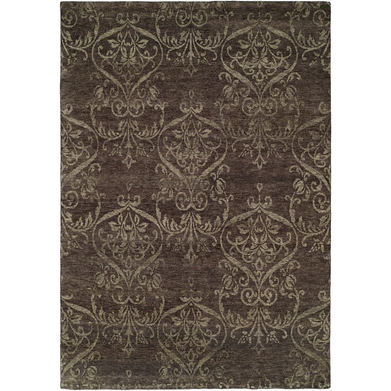 Wool Floral Area Rug in Gray, Rectangle 4' x 6'