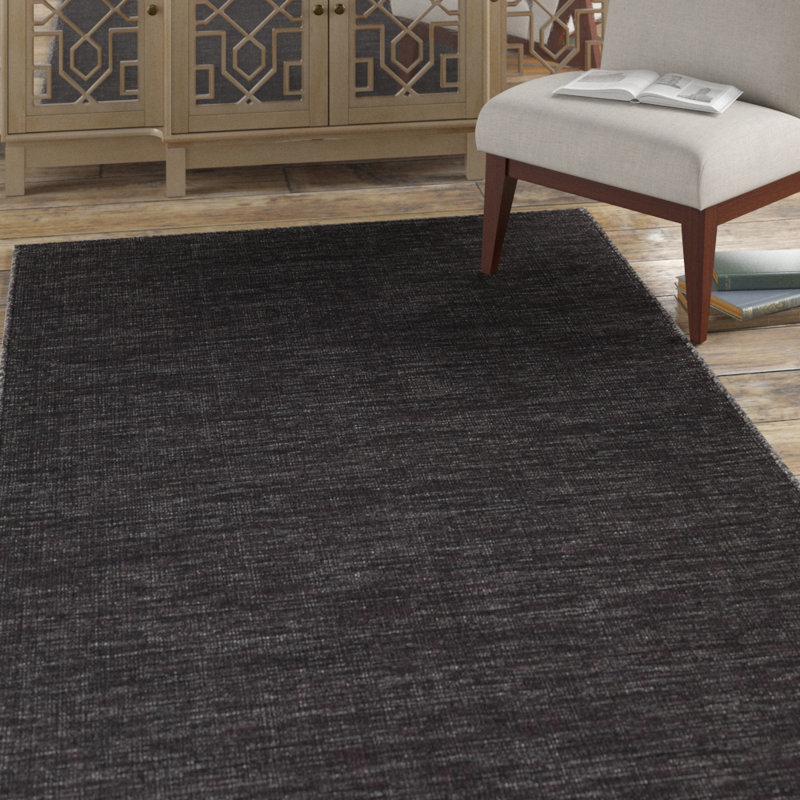 Tapis noir en coton tissé à la main Dario Authentic, Rectangle 5 pi x 7 pi 6 po