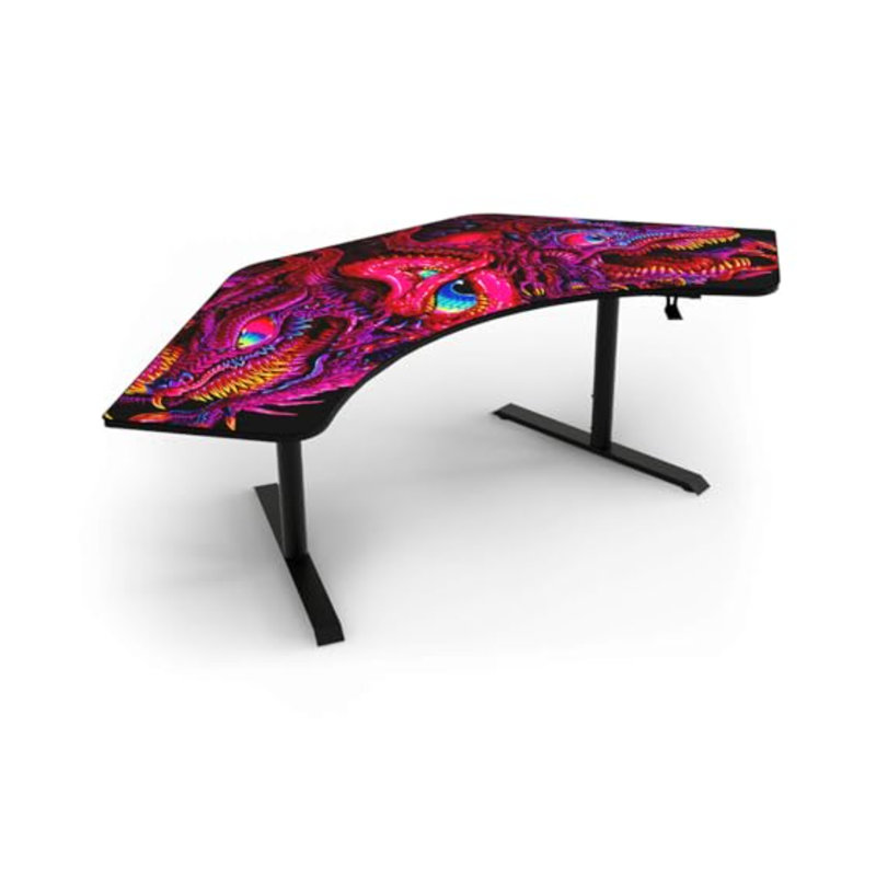 Bureau de jeu en forme de L Arozzi Arena Angelo, bureau de jeu PC en forme de L en forme de L, bureau debout réglable en hauteur pour bureau à domicile, avec tapis de souris à couverture complète - Chaos rampant