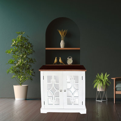 Armoire d'appoint en bois massif Logan avec porte miroir et tablette brun / blanc