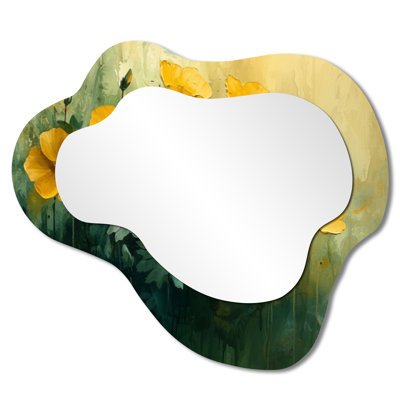 Abstract Geraniums In Summer Serenity I - Geraniums Asymmetrical Wall Mirror, Traditional Vanity Mirror, Printed on Metal