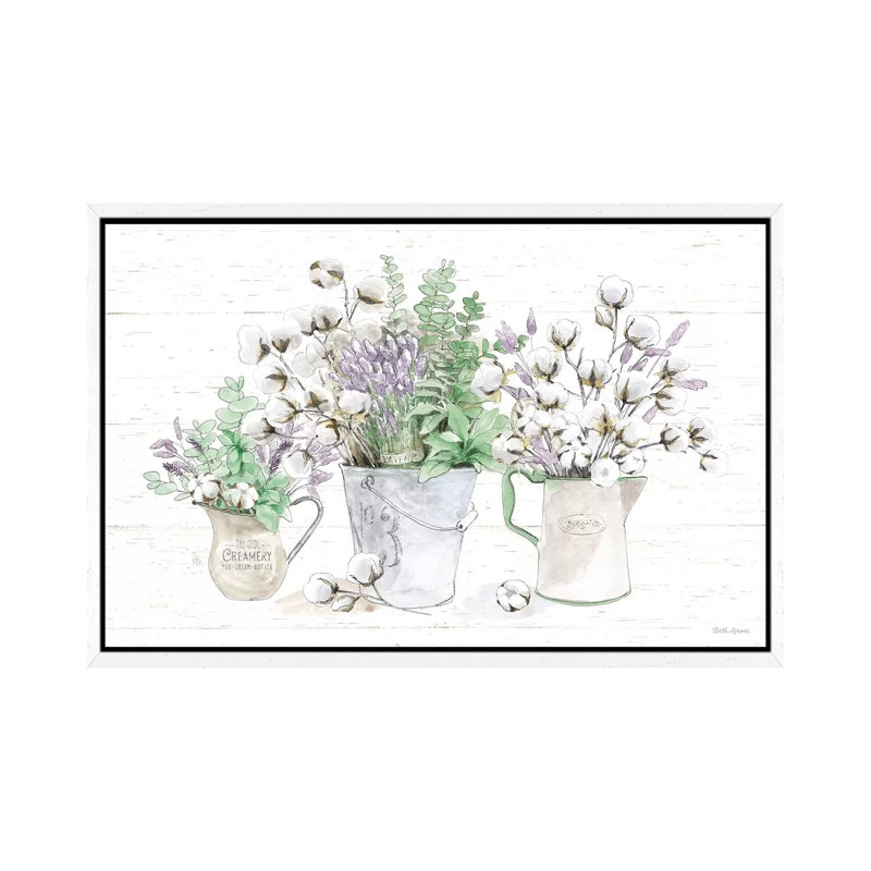 Farmhouse Cotton I Sage by Beth Grove - Painting on Canvas, 101.6 cm H x 66.04 cm W, White Framed