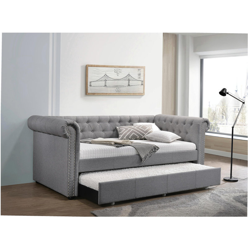 Lit de jour Justice en tissu gris fumée avec couchette (simple)