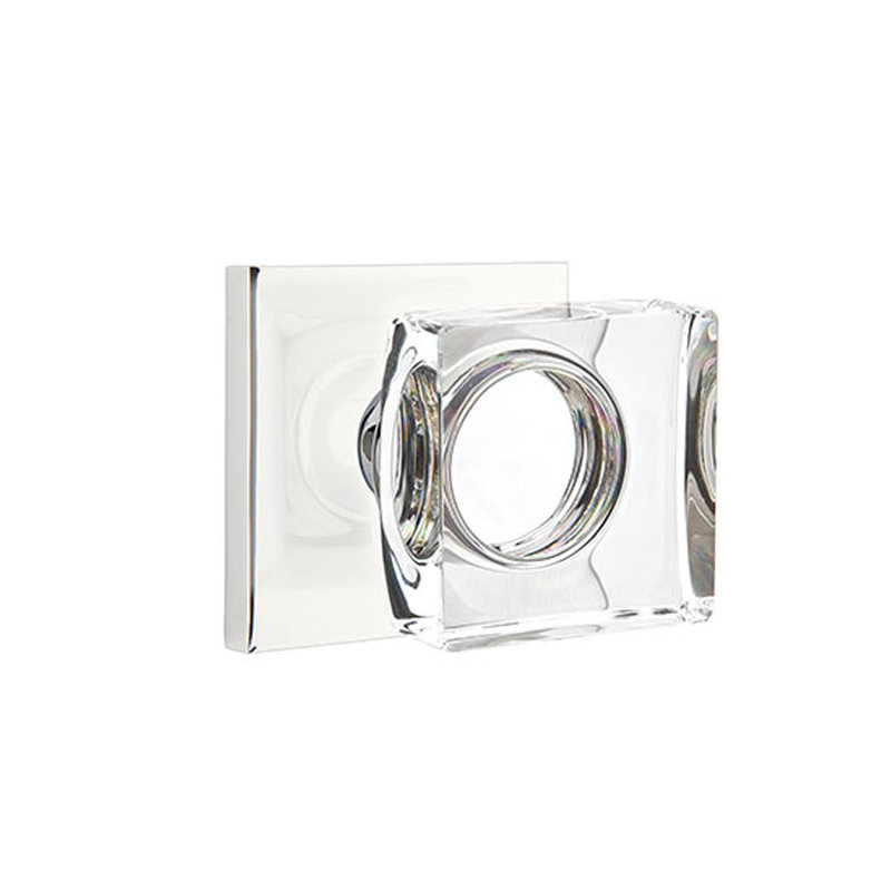Double Dummy Modern Square Crystal Knob with Square Rose, Polished Chrome