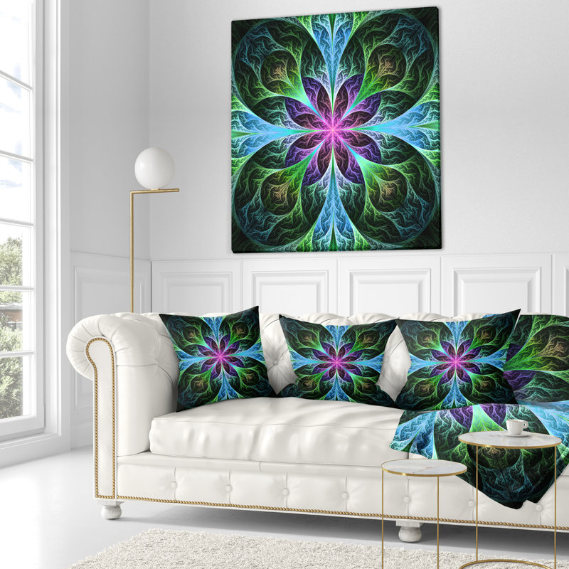 Oreiller à motif floral à motif fleur brillant, 16 po x 1 po, Coussin décoratif