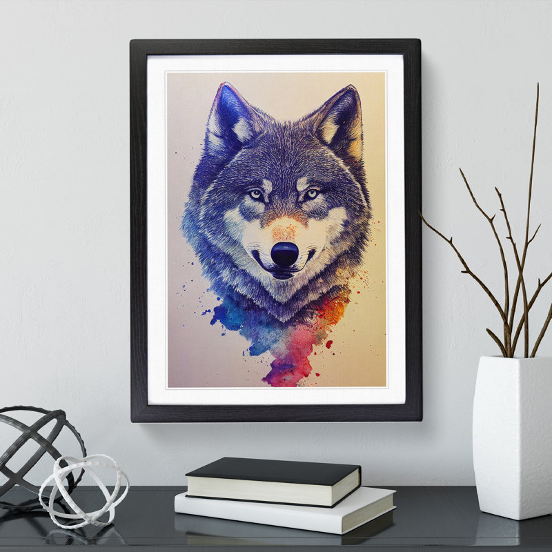 Painted Wolf No.6 - Print, Black Framed, White, 64cm H x 46cm W
