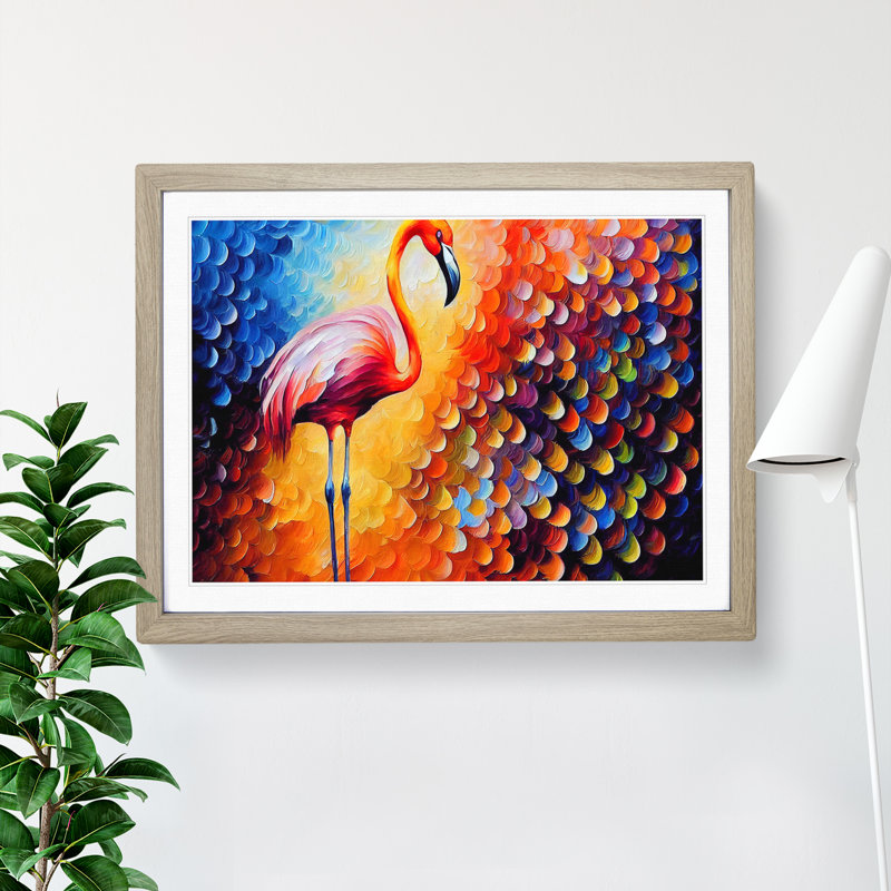 Flamingo Vol.3 Abstract - Single Picture Frame Painting, Oak Framed, 46cm H x 64cm W x 2cm D