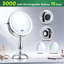 Miroir grossissant rechargeable 1x / 30x avec 3 lumières à intensité variable, miroir de maquillage rond en métal, chrome