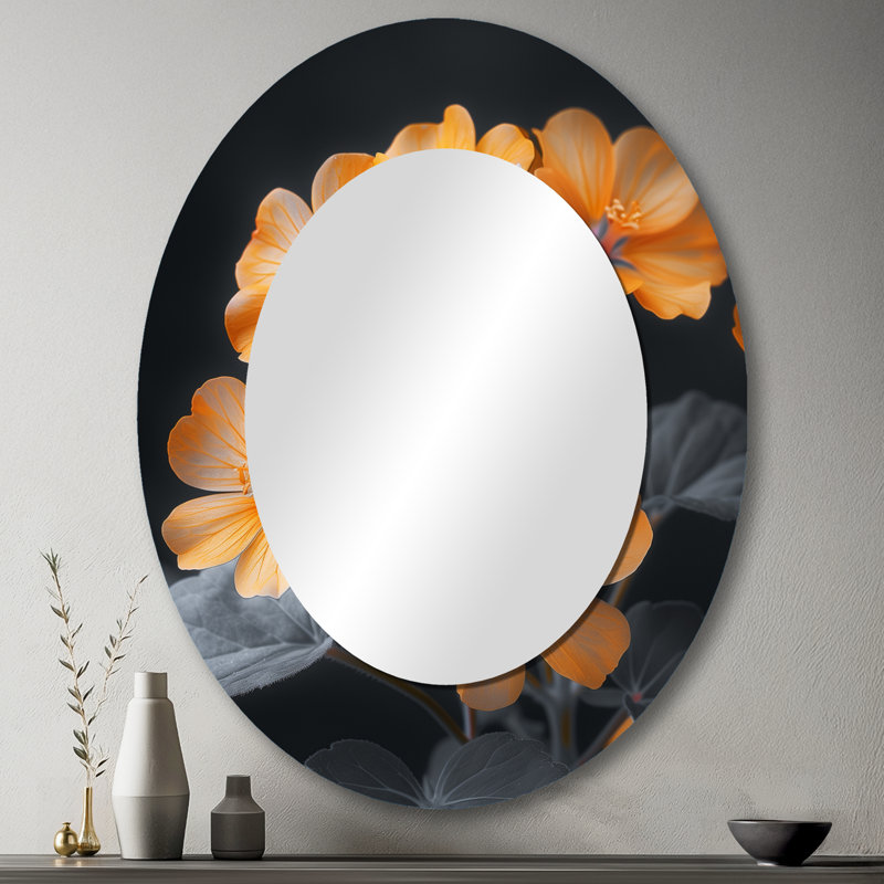 Romantiques géraniums noirs et jaunes, photo I - Miroir mural ovale traditionnel, 43 po x 33 po