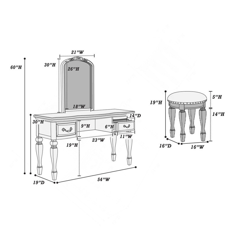 Ensemble de coiffeuse en bois, Noir