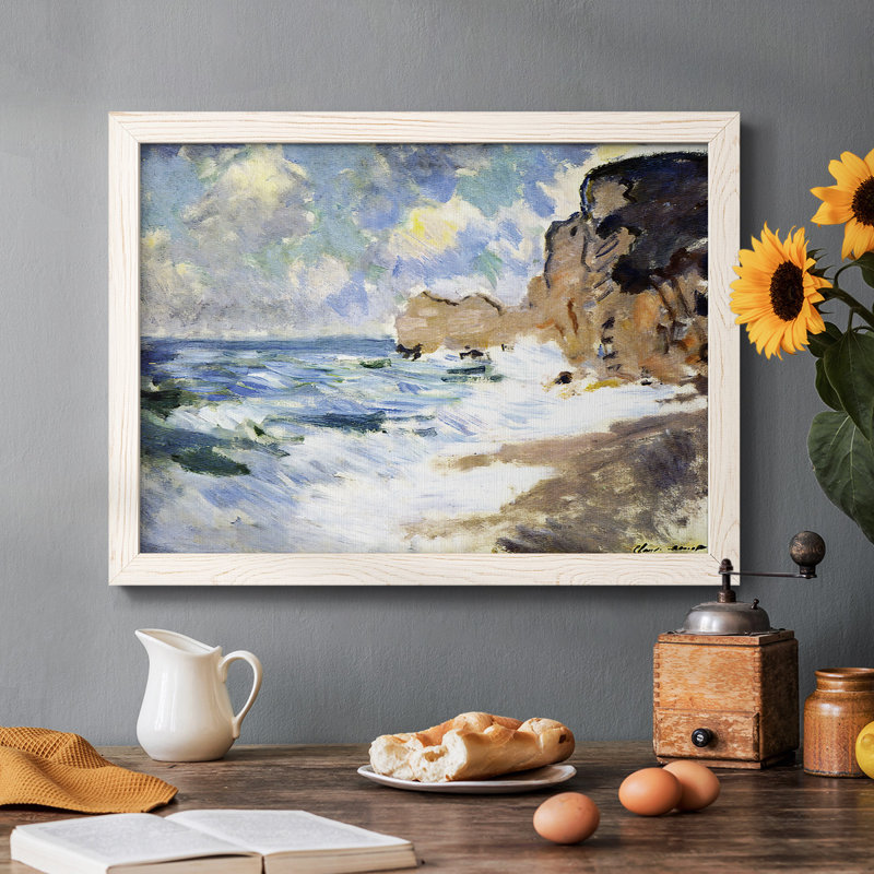 Effet des vagues à Etretat, 1883 - Toile tendue avec châssis rustique, Cadre blanc, H 18 po x l 26 po x P 1,5 po