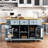 Grey Blue Kitchen Island With 2 Stool Seats, Power Outlet Attachment, Internal Storage Space, Drop Leaf, 3 Drawers, 5 Side-586847373