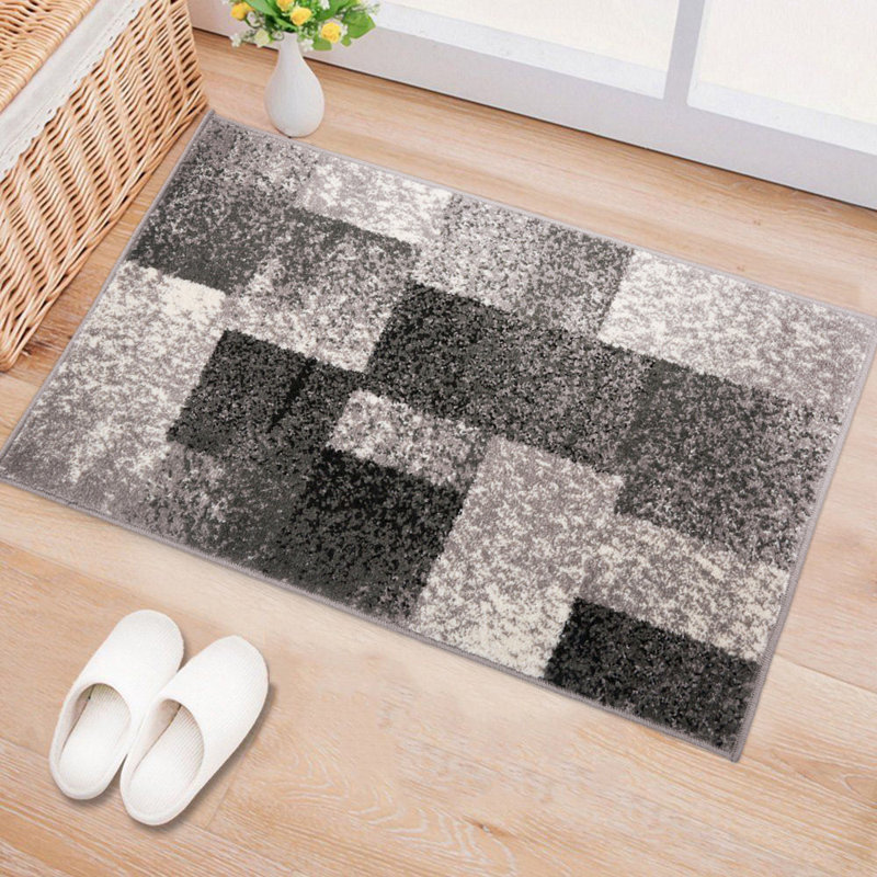 Damarus Geometric Gray/Ivory/Black Area Rug, Rectangle 2' x 3'