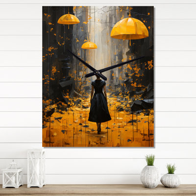 Fashion Woman With Yellow Umbrella - Fashion Modern Wall Clock