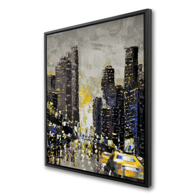 Art abstrait sur toile City | Décor texturé de taxis jaunes