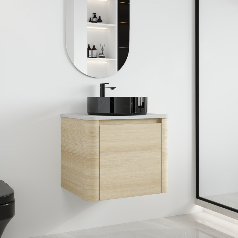 Ensemble de meuble-lavabo simple mural 24 po avec lavabo en céramique Greythor, ensemble de meuble-lavabo simple 24 po avec plateau en pierre reconstituée