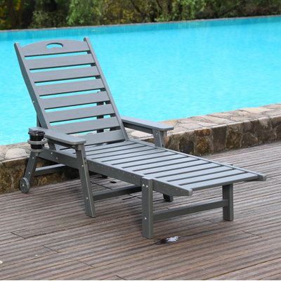 Méridienne en PEHD pour l'extérieur, chaises longues pour piscine avec dossier réglable à 4 positions, supportant jusqu'à 400 lb pour la terrasse au bord de la piscine (gris)