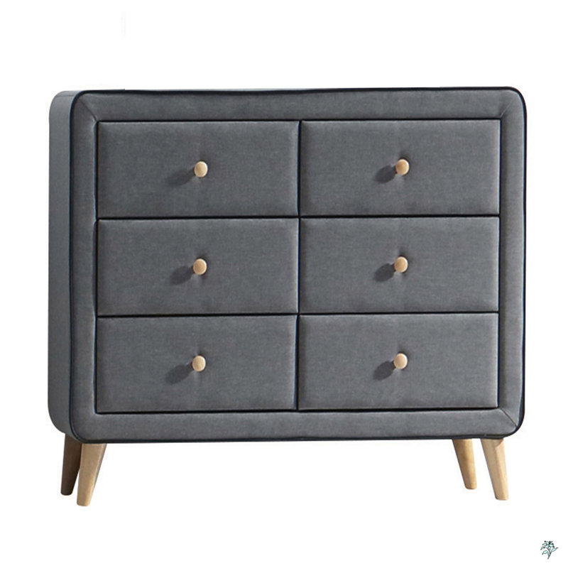 Commode double 6 tiroirs rembourrée gris clair