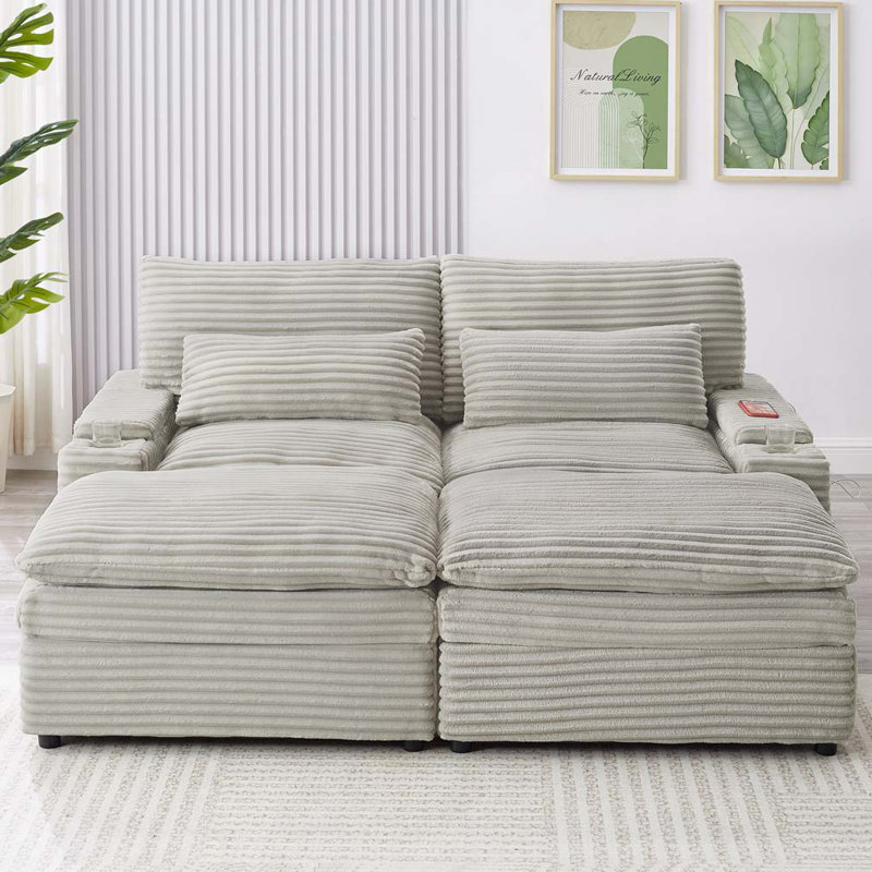 Canapé-lit modulaire en velours côtelé avec rangement Corduroy, Gris