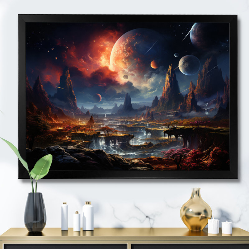 Impression sur toile orange orange et astronomique de l'espace, H 24 po x l 32 po x P 1 po, Cadre photo noir