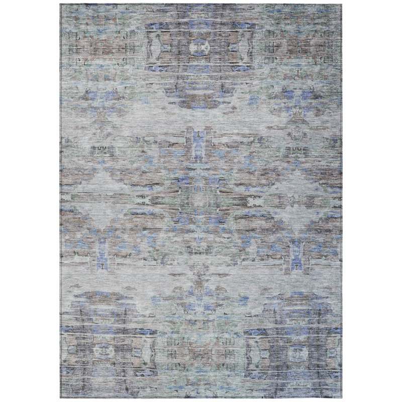 Tapis d'extérieur lavable abstrait taupe bleu et vert 5 pi x 8 pi