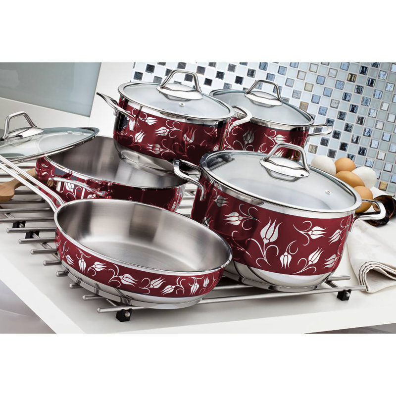 SOFRAM 1.85 Quarts Stainless Steel Pot Set, Bordeaux/Red