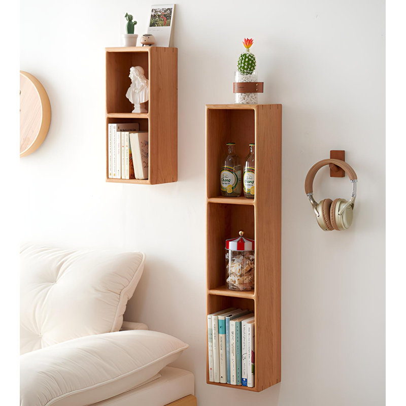 Solid Oak Wall Shelf With Multi-Cubby Design
