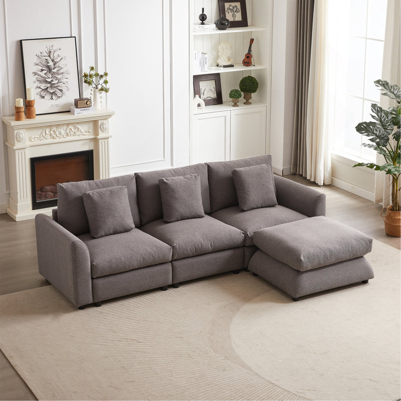 4-Piece 102'' L-Shape Sectional, Gray Fabric