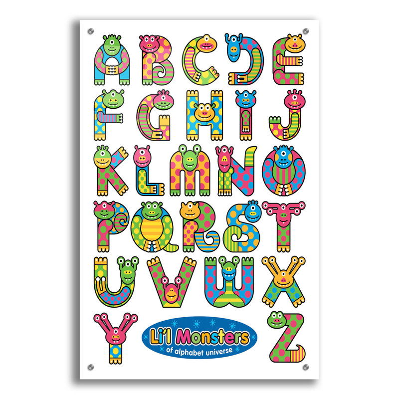 Li'l Monsters of Alphabet Universe »par Ron Magnes, art mural en verre acrylique, H 36 po x l 24 po x P 0,2 po