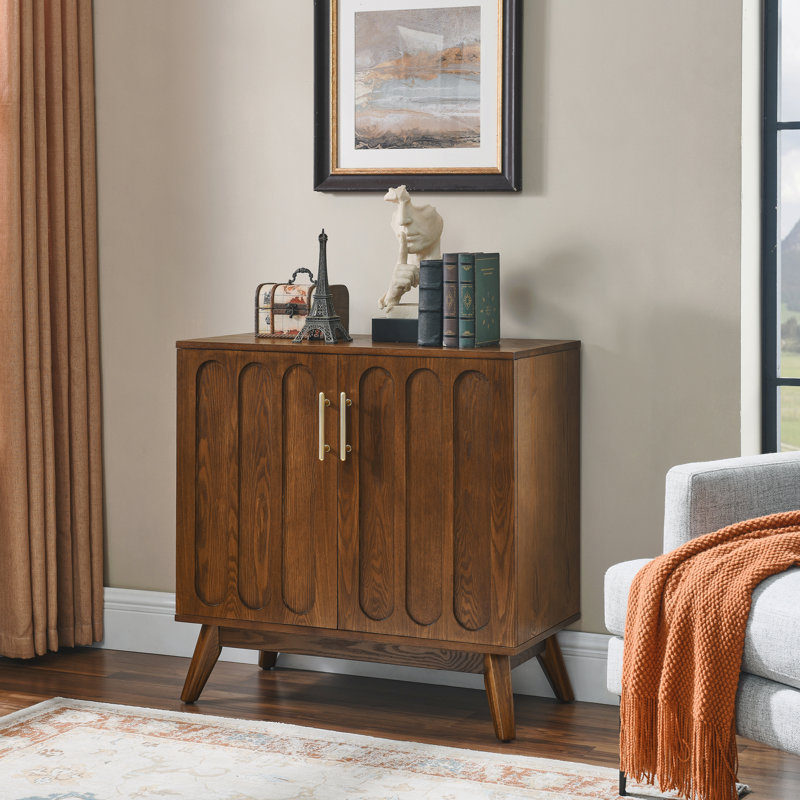 Mid-Century Modern Fluted Sideboard, Adjustable Shelves, Solid Wood Legs - Walnut, Walnut