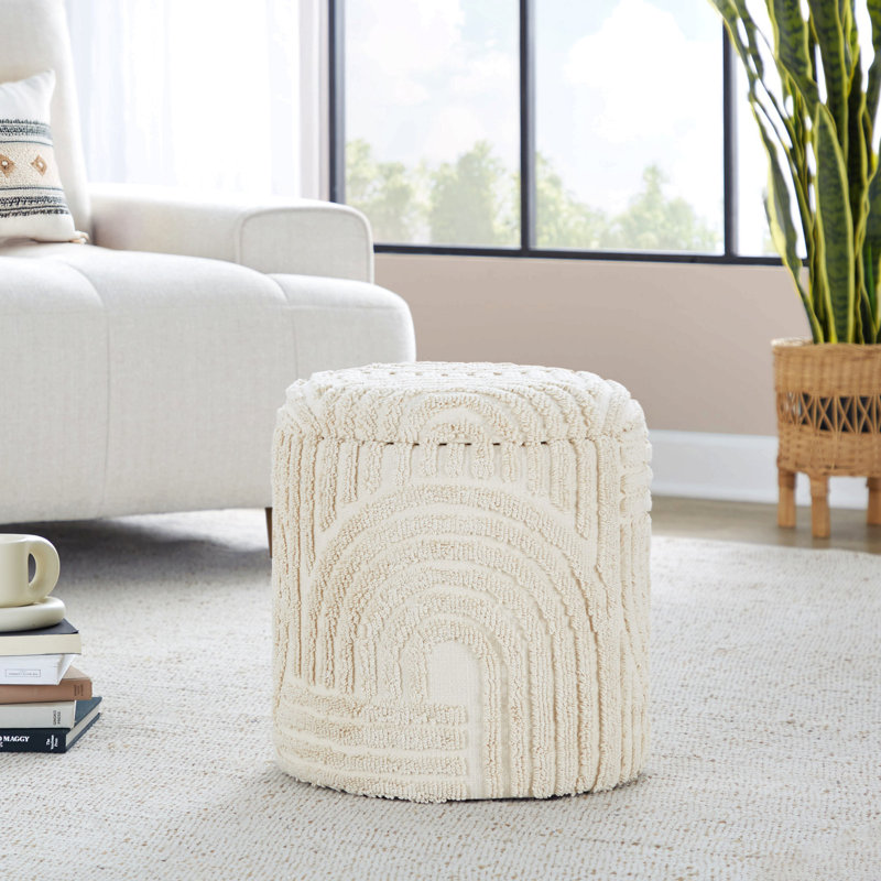 Repose-pieds de rangement 18 po en coton beige avec motif texturé à poils longs