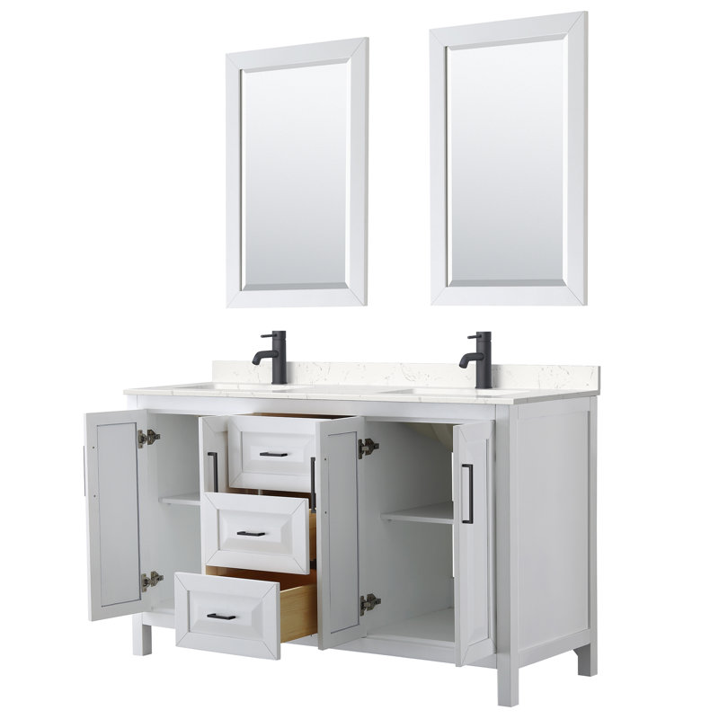 Daria 60'' W Double Vanity, White, Brushed Gold, White Cultured Marble