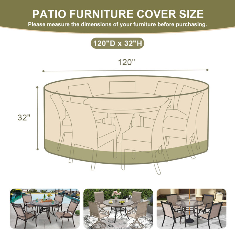  Heavy Duty Outdoor Furniture Set Cover, Beige/Green-120"Dia x 32"H