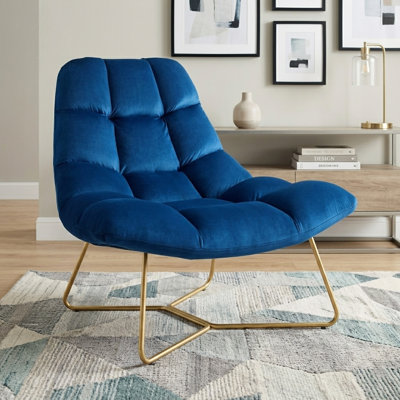 38.98" Wide Tufted Velvet Lounge Chair with Metal Sled Base
