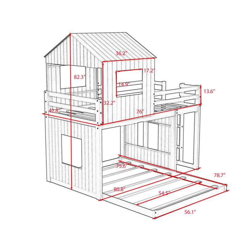  Amberjack Wooden Twin-Over-Full Bunk Bed With Playhouse, White