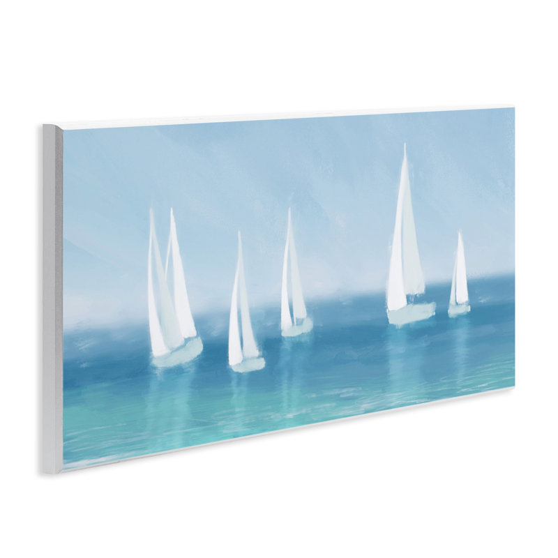 «White Sail Boat Across Soft Blue Coast» par Dan Meneely - impression