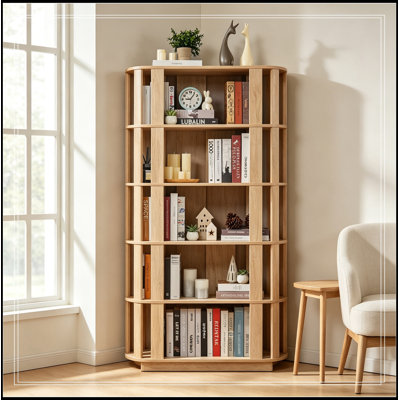 Wooden Oval Open Bookshelf with 5-Tier storage