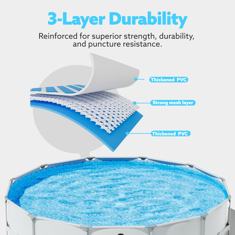 Round Above Ground Pool with Pump, Ladder, 12' W x 30" H