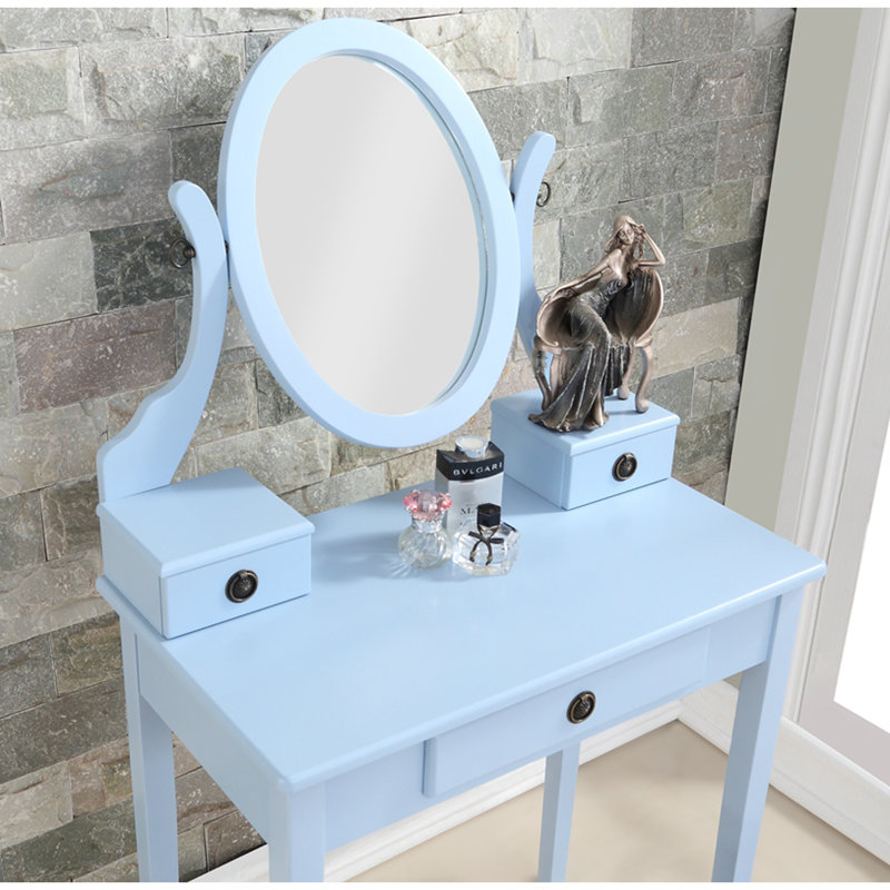 Ensemble coiffeuse et tabouret de maquillage Moniys, Bleu