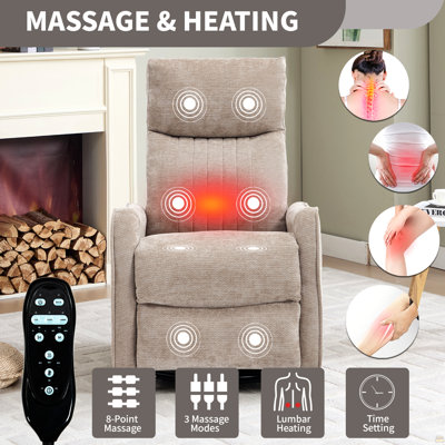 Green Heat Massage Manual Recliner Chair with Rocker and Swivel in Fabric for Living Room