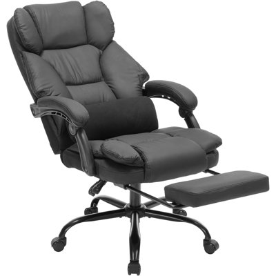 Office Chair With Foot Rest, Executive Office Chair With Arms, Reclining Computer Chair With Wheels And Lumbar Support, PU Leather Comfy Swivel Chair For Home Office