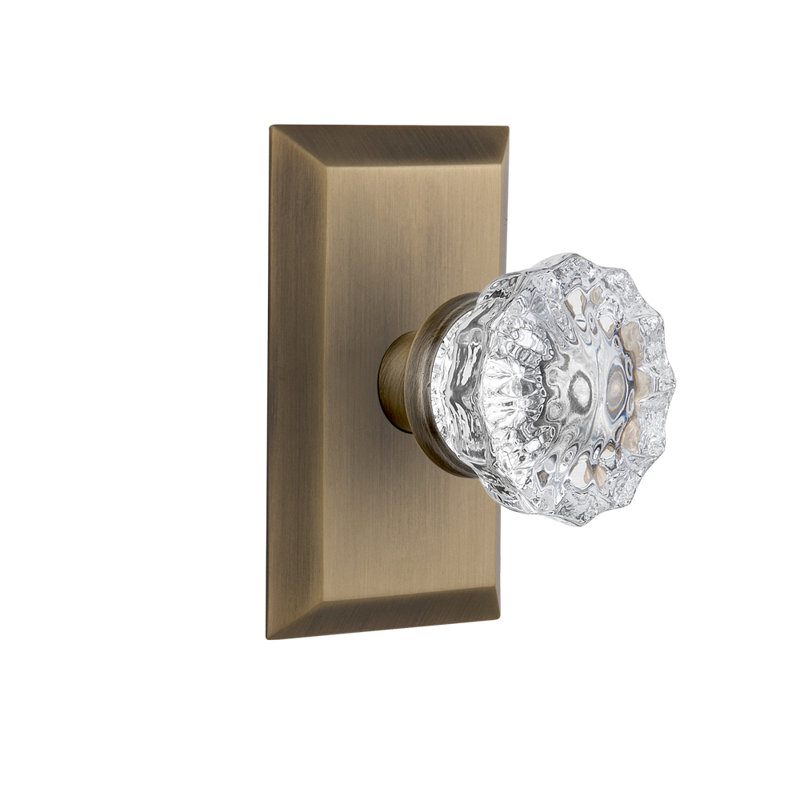 Studio Plate with Crystal Door Knob, Antique Brass, 2-3/8”
