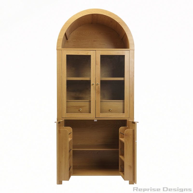 Garde-manger cannelé arqué 71 po avec porte vitrée et tiroir caché 71 po, Chêne