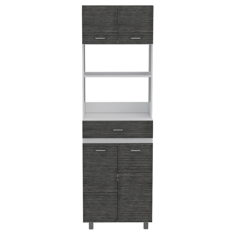 Pembrooke 2-Shelf 1-Drawer Microwave Pantry Cabinet Smokey Oak And White, Gray