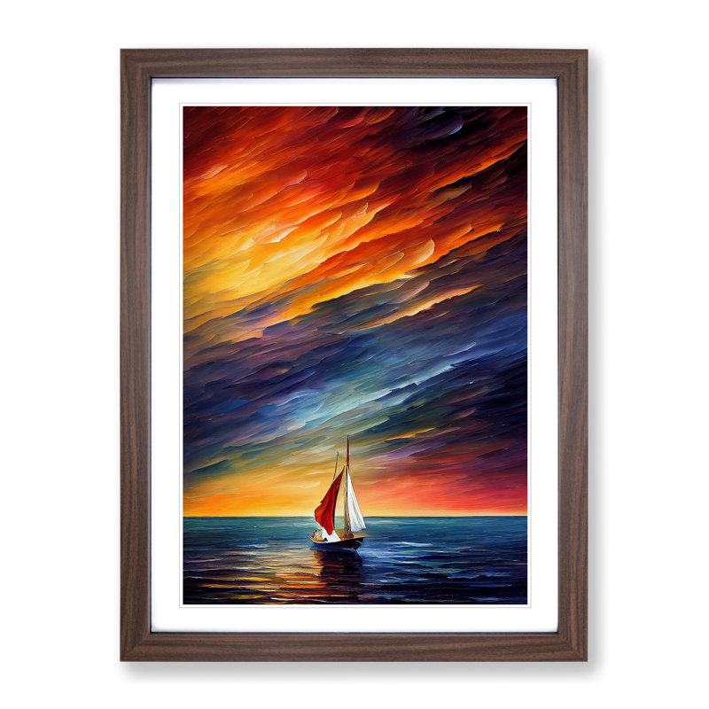 Boat at Sunset No.2 - Wall Art, 48cm H x 36cm W, Walnut Framed, White