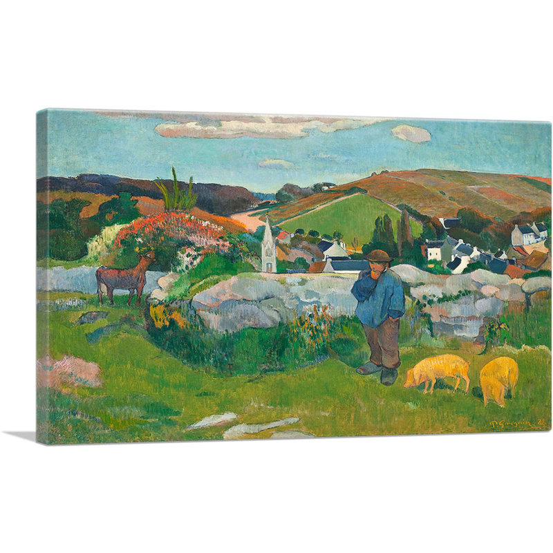 " The Swineherd 1888 " by Paul Gauguin Painting Print, 26" H x 40" W x 1.5" D