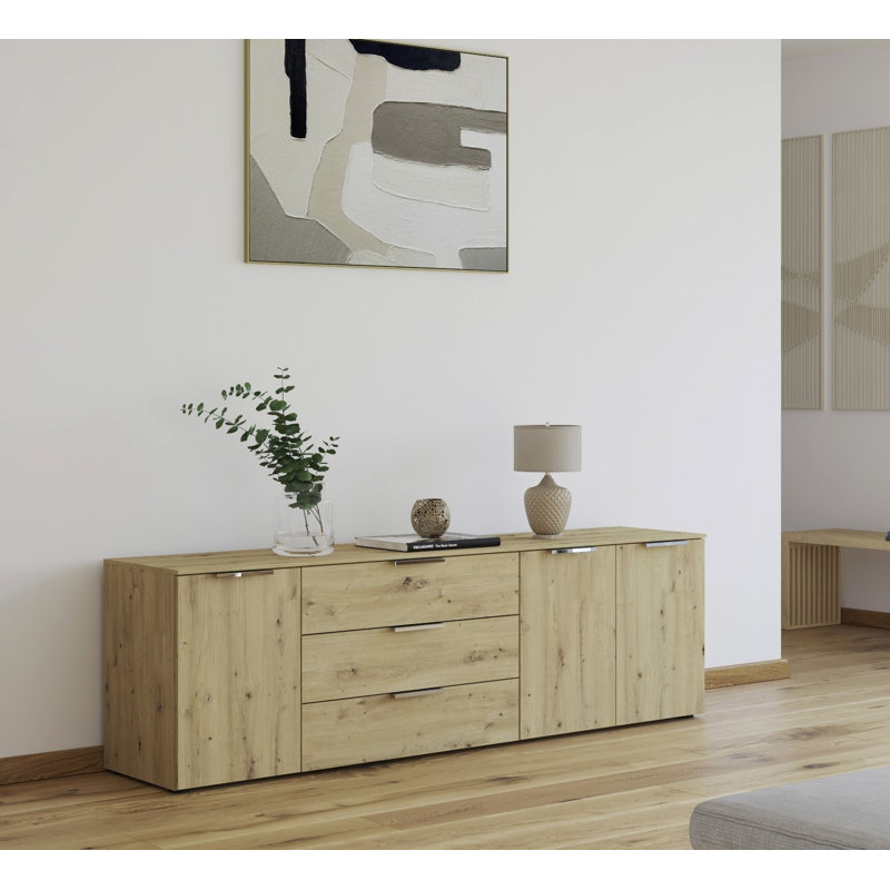 Flipp 3 - Drawer 200" W Combo Dresser, Artisan Oak/Chrome
