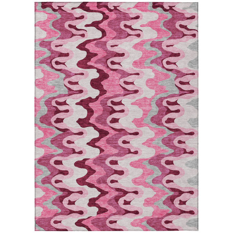 Tapis intérieur lavable abstrait 3 pi x 5 pi rose et mauve