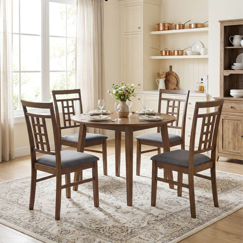 Ensemble de 4 chaises de cuisine en bois d'hévéa avec dossier en treillis, 4